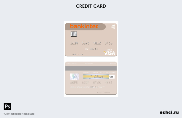 цифровая загрузка шаблона дебетовой карты Visa Bankinter Испании